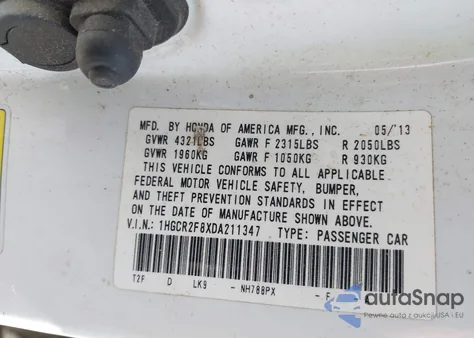 2013 Honda Accord Ex-L from USA, damaged, VIN 1HGCR2F8XDA211347
